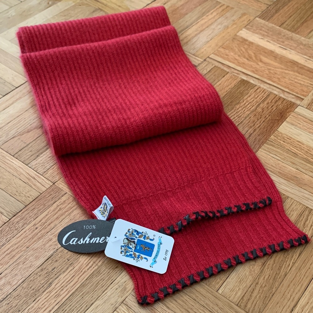 68” Portolano 100% Cashmere Scarf w/ Leather Trim